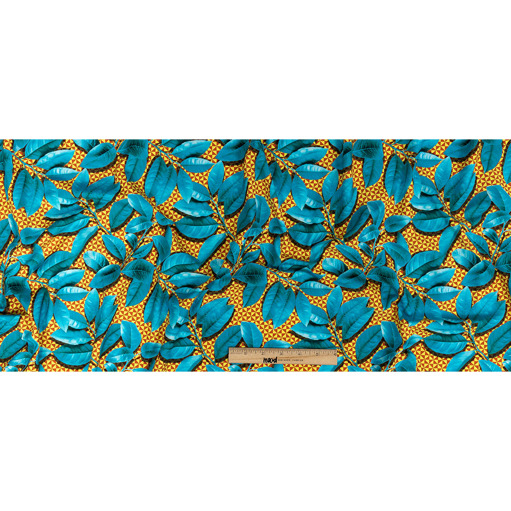 Compression Swimwear Tricot, UV Protective with Aloe Vera Microcapsules - Blue Leaves and Yellow Geometric - Caye Collection Full