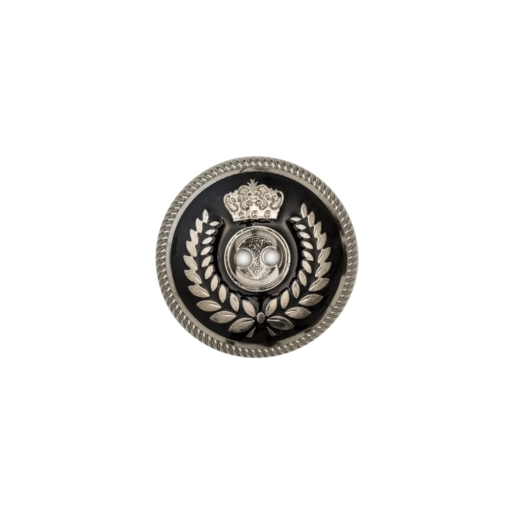 Italian Silver and Black 2-Hole Crest Button - 24L/15mm