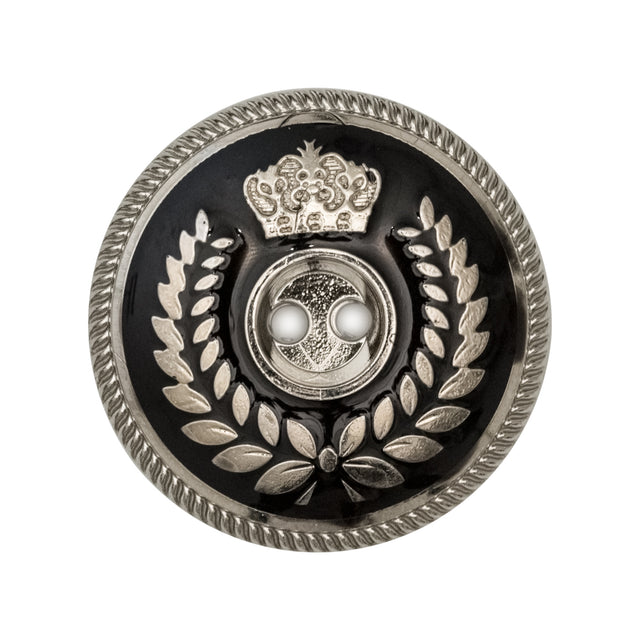 Italian Silver and Black 2-Hole Crest Button - 44L/28mm