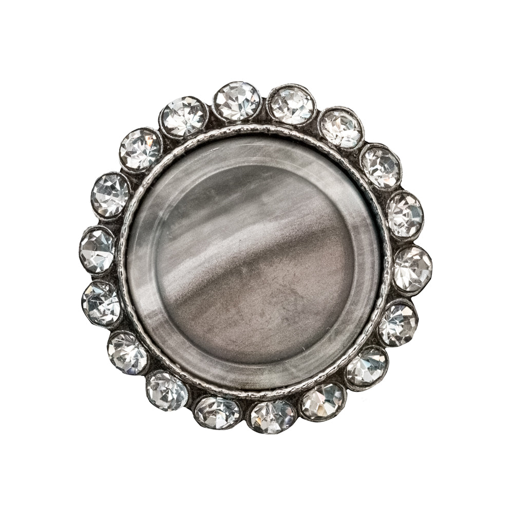 Italian Silver Metal, Crystal Rhinestones and Rabbit Shell Shank Button - 40L/25.5mm
