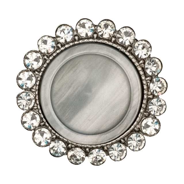 Italian Silver Metal, Crystal Rhinestones and Rabbit Shell Shank Button - 48L/30.5mm