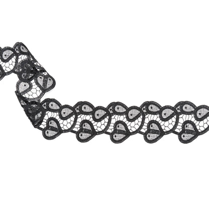 Italian Black Swirling Hearts Venise Lace Trim - 2.625"