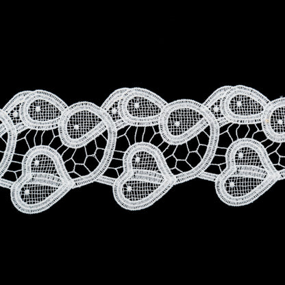 Italian Bright White Swirling Hearts Venise Lace Trim - 2.625" Detail
