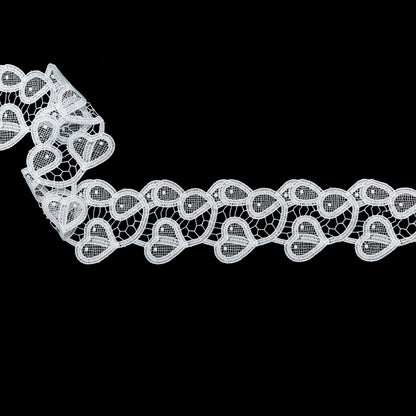 Italian Bright White Swirling Hearts Venise Lace Trim - 2.625"
