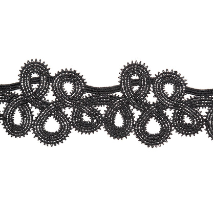 Italian Black Spiked Swirls Venise Lace Trim - 2" Detail