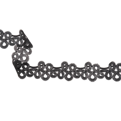 Italian Black Spiked Swirls Venise Lace Trim - 2"