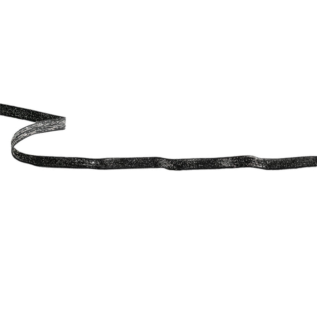 Italian Black and Silver Glitter Velvet Ribbon - 0.375"