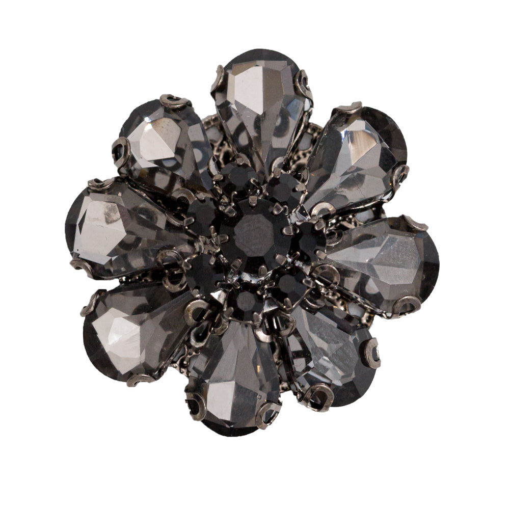Italian Black and Gunmetal Floral Rhinestone Button - 48L/30.5mm