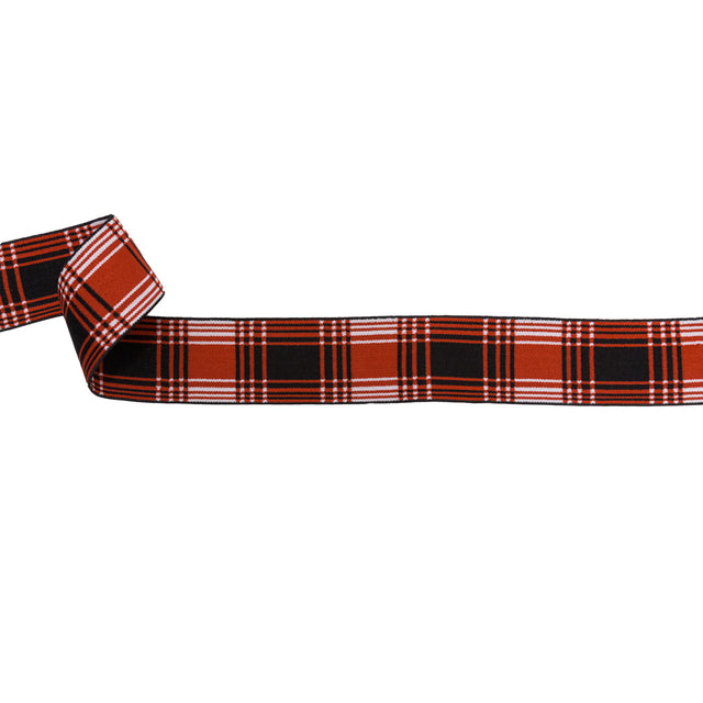 Italian Red, Black and White Plaid Elastic Trim - 1.5"