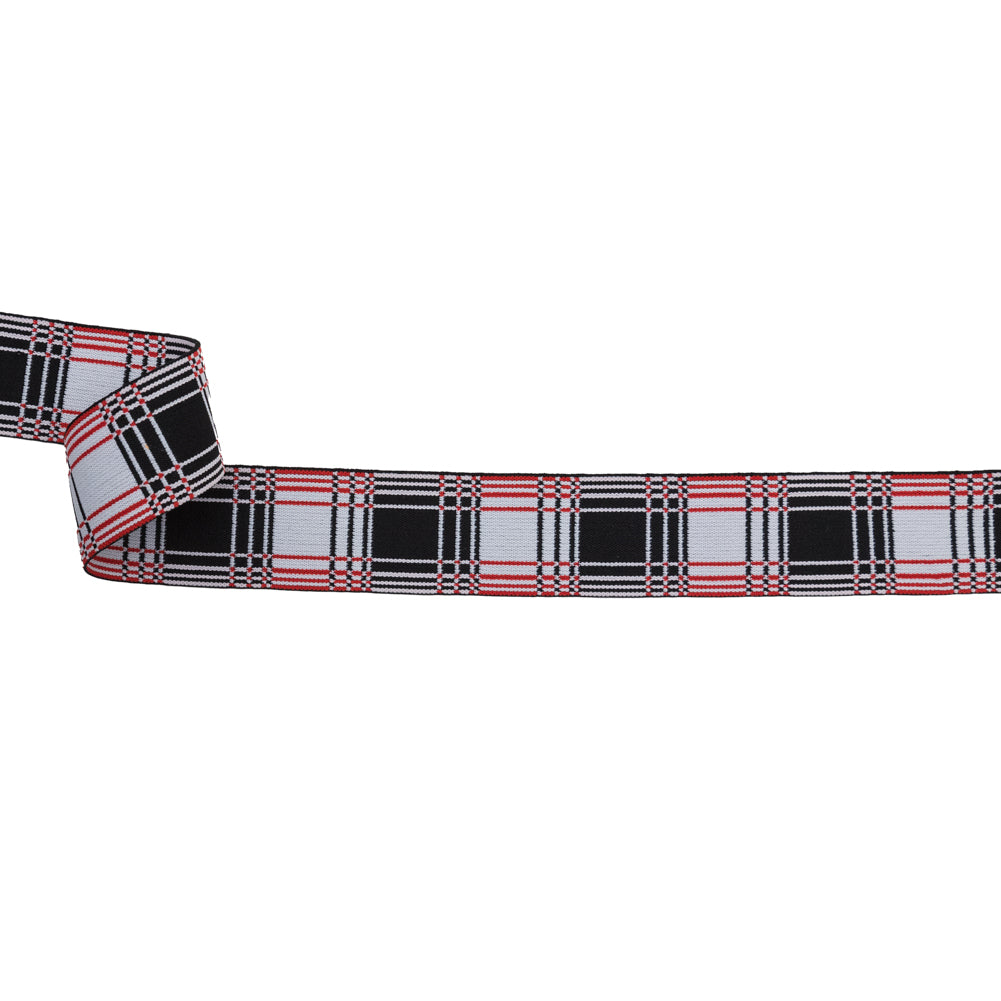 Italian White, Black and Red Plaid Elastic Trim - 1.625"