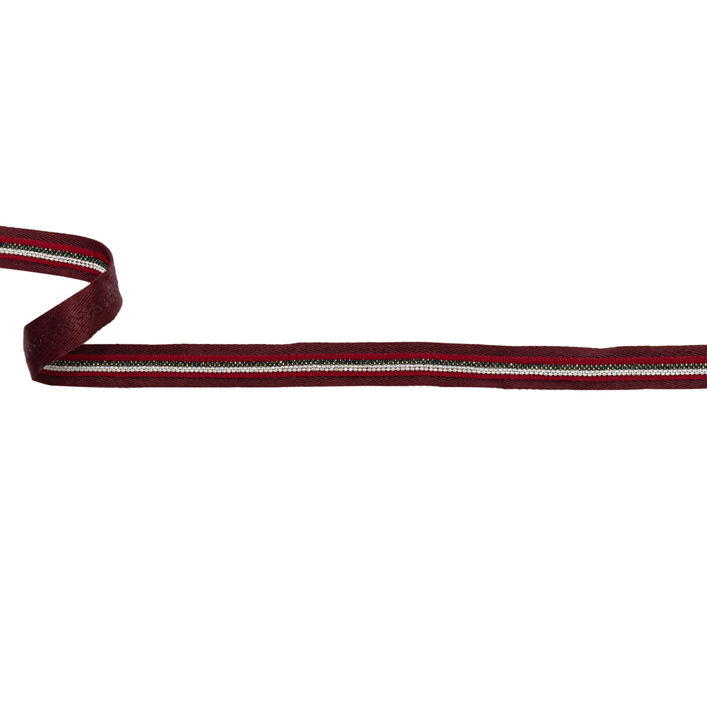 Italian Port Royale Twill Tape with Central Red Grosgrain Ribbon and Metallic Metal Ball Chains