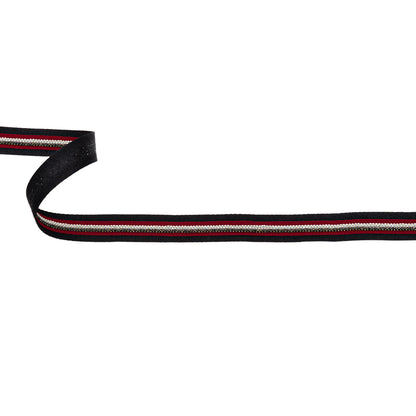 Italian Black Twill Tape with Central Red Grosgrain Ribbon and Metallic Metal Ball Chains
