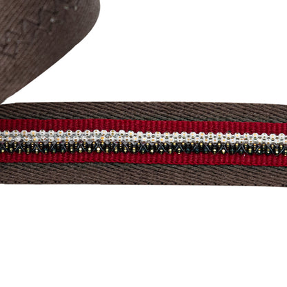 Italian Chestnut Twill Tape with Central Red Grosgrain Ribbon and Metallic Metal Ball Chains Detail