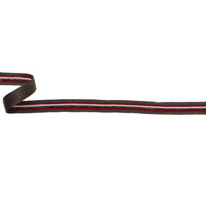 Italian Chestnut Twill Tape with Central Red Grosgrain Ribbon and Metallic Metal Ball Chains