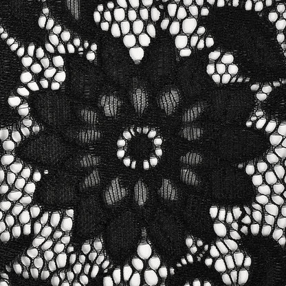 Re-Embroidered Stretch Lace - Black Sunflowers - McKee Collection Folded