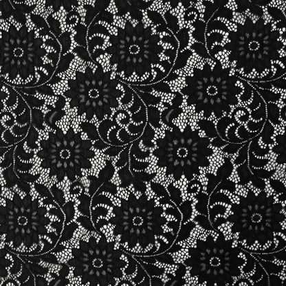 Re-Embroidered Stretch Lace - Black Sunflowers - McKee Collection