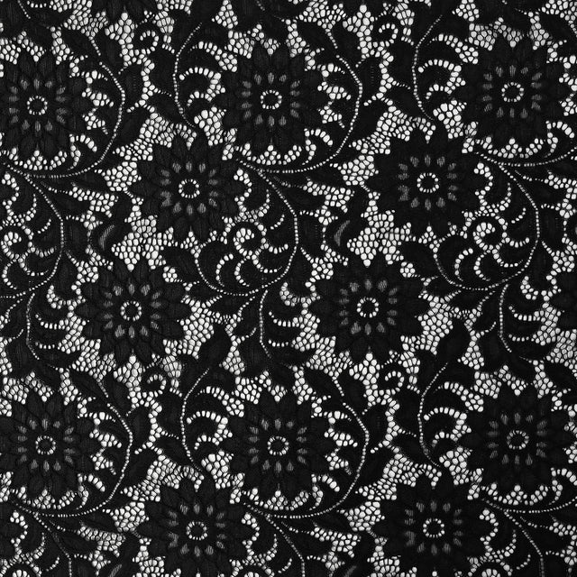 Re-Embroidered Stretch Lace - Black Sunflowers - McKee Collection