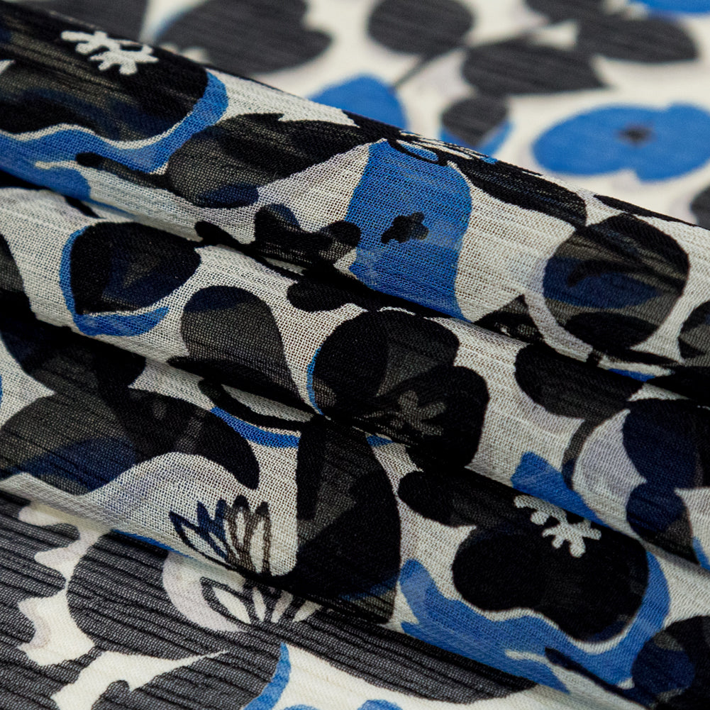 Famous NYC Designer Plum Kitten, Silver Birch and Marina Floral Crinkled Silk Chiffon Folded