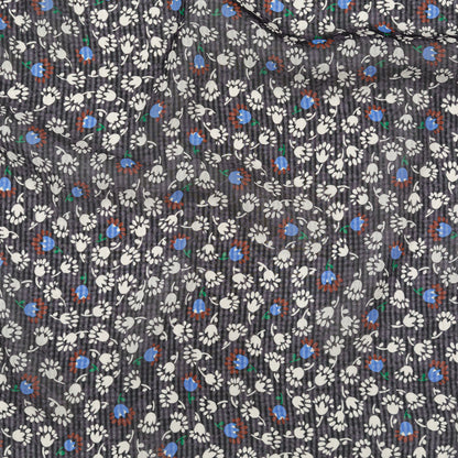 Famous NYC Designer Blackened Pearl, Jet Stream and Alaskan Blue Tossed Floral and Gingham Silk Georgette