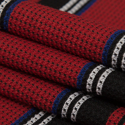 Italian Mazarine Blue, Antarctica and Aurora Red Striped Stretch Polyester Woven Folded