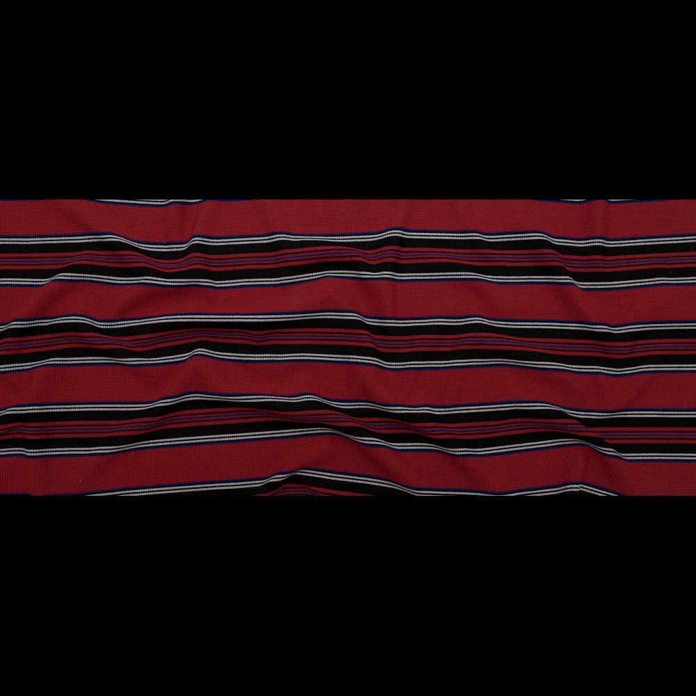 Italian Mazarine Blue, Antarctica and Aurora Red Striped Stretch Polyester Woven Full
