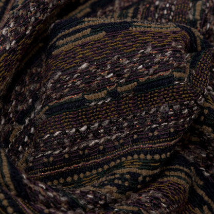 Dull Gold, Italian Plum and Hunter Green Striped Wool Tweed with Metallic Bronze Accents Detail