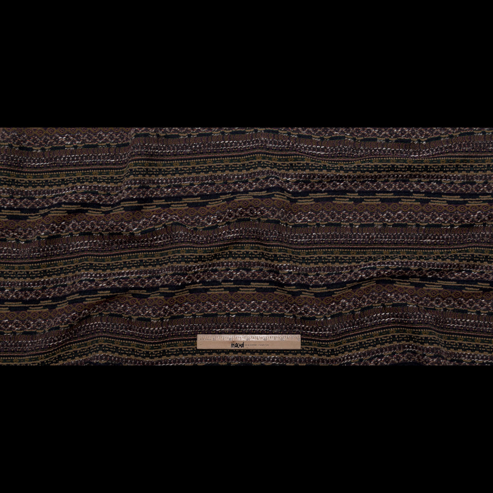 Dull Gold, Italian Plum and Hunter Green Striped Wool Tweed with Metallic Bronze Accents Full
