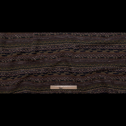 Dull Gold, Italian Plum and Hunter Green Striped Wool Tweed with Metallic Bronze Accents Full