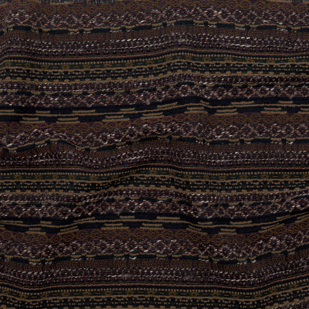 Dull Gold, Italian Plum and Hunter Green Striped Wool Tweed with Metallic Bronze Accents