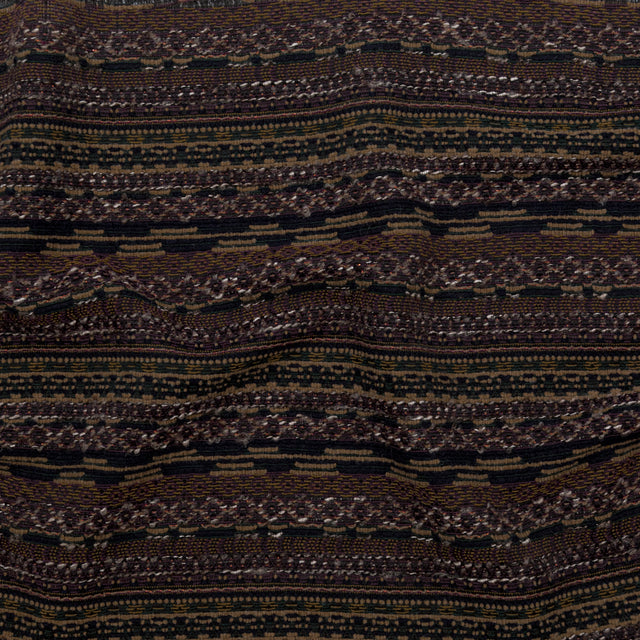Dull Gold, Italian Plum and Hunter Green Striped Wool Tweed with Metallic Bronze Accents