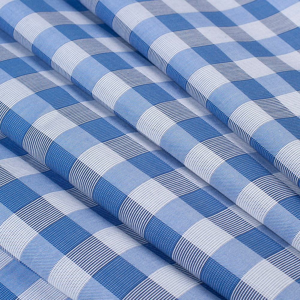 Premium Pale Iris and Royal Blue Plaid Single Ply Cotton Shirting Folded
