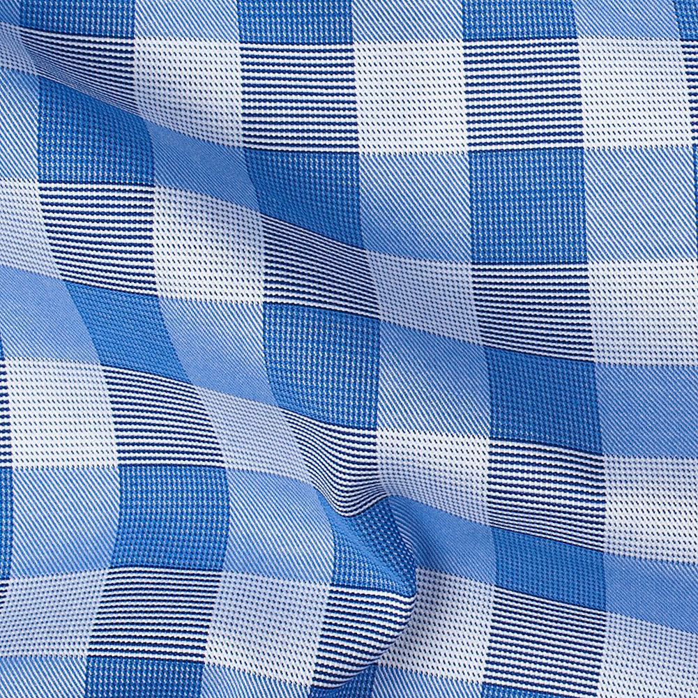 Premium Pale Iris and Royal Blue Plaid Single Ply Cotton Shirting Detail