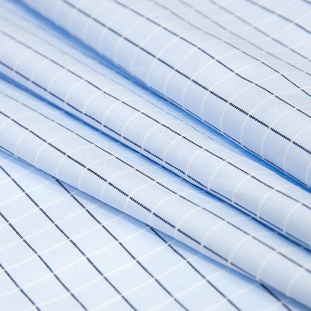 Premium Light Blue Woven Checks Dobby Cotton Shirting Folded