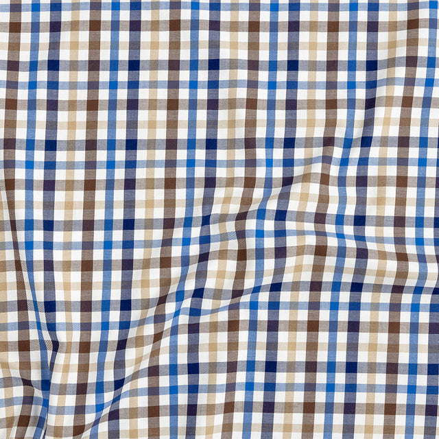 Premium Blue, Brown and Beige Plaid Twill Cotton Shirting