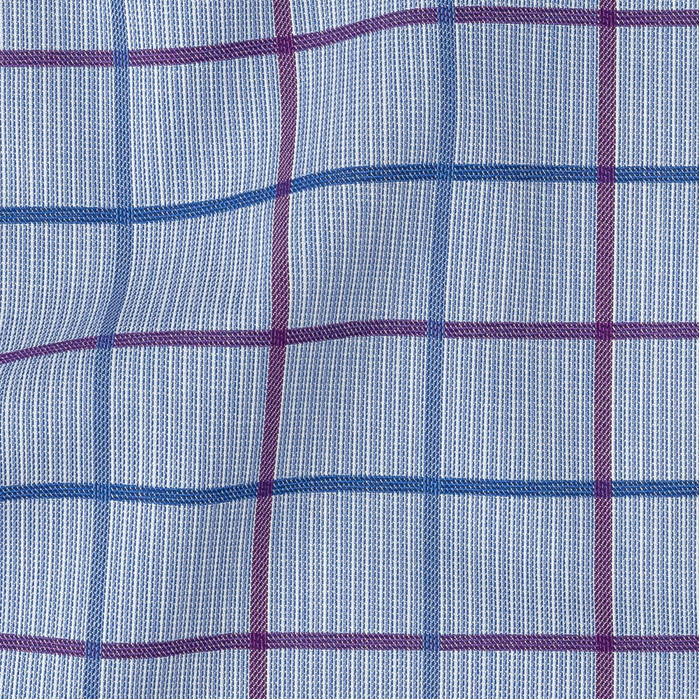 Premium Medium Blue, Maroon and Meadow Violet Tattersall Checkered and Pinstripes Cotton Shirting Detail