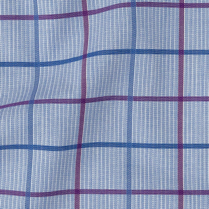 Premium Medium Blue, Maroon and Meadow Violet Tattersall Checkered and Pinstripes Cotton Shirting Detail