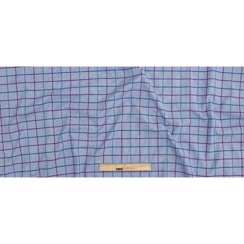 Premium Medium Blue, Maroon and Meadow Violet Tattersall Checkered and Pinstripes Cotton Shirting Full