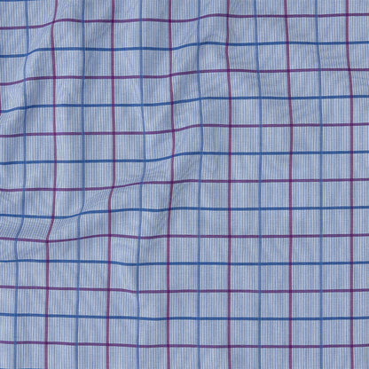 Premium Medium Blue, Maroon and Meadow Violet Tattersall Checkered and Pinstripes Cotton Shirting
