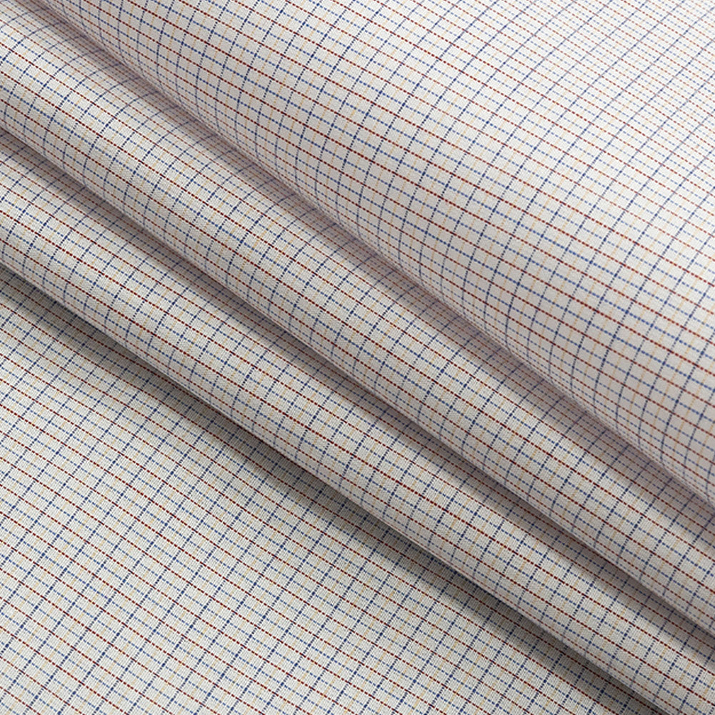 Premium Red, Pastel Yellow and Surf the Web Blue Graph Check Cotton Shirting Folded