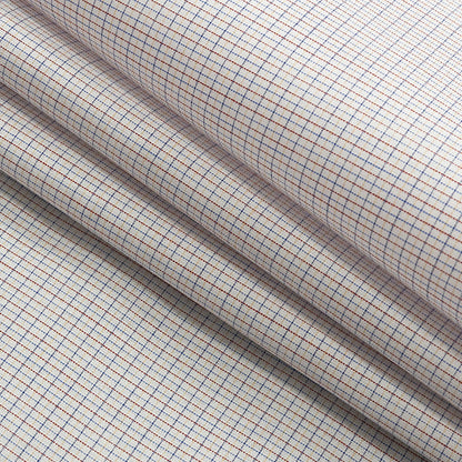 Premium Red, Pastel Yellow and Surf the Web Blue Graph Check Cotton Shirting Folded