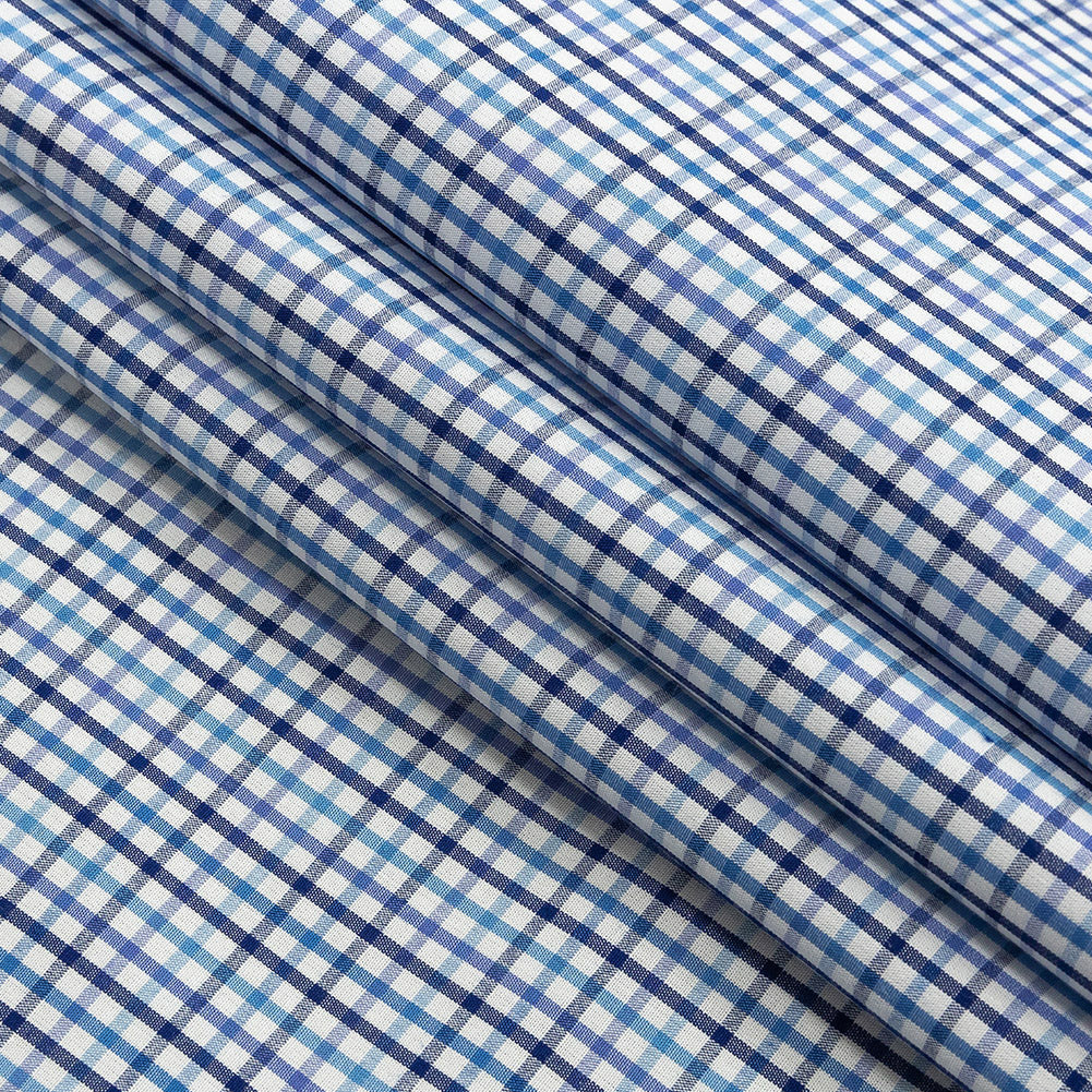Premium Gradient Blues Minute Plaid Cotton Shirting Folded