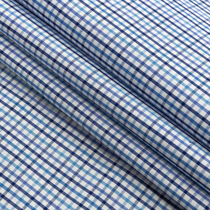 Premium Gradient Blues Minute Plaid Cotton Shirting Folded
