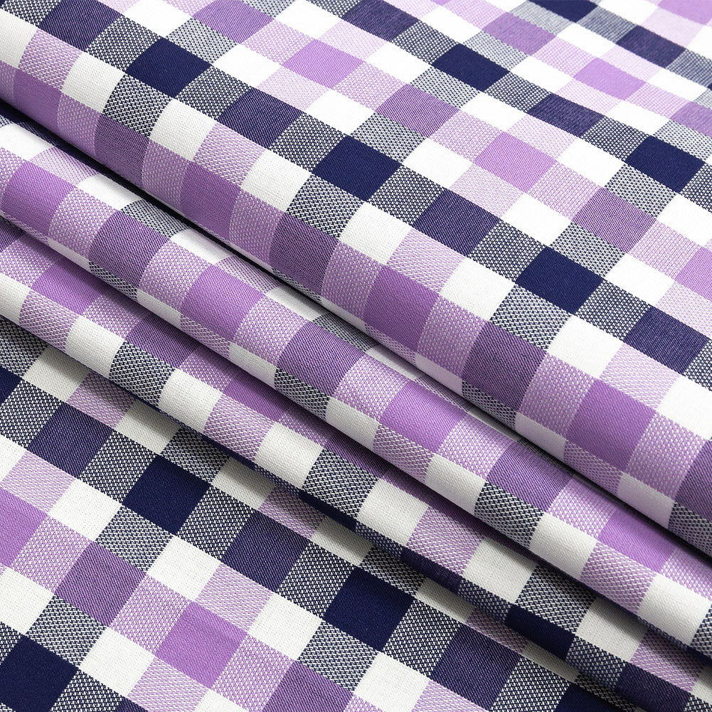 Premium Deep Wisteria and Navy Large Tattersall Checkered Cotton Shirting Folded
