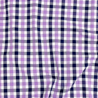 Premium Deep Wisteria and Navy Large Tattersall Checkered Cotton Shirting