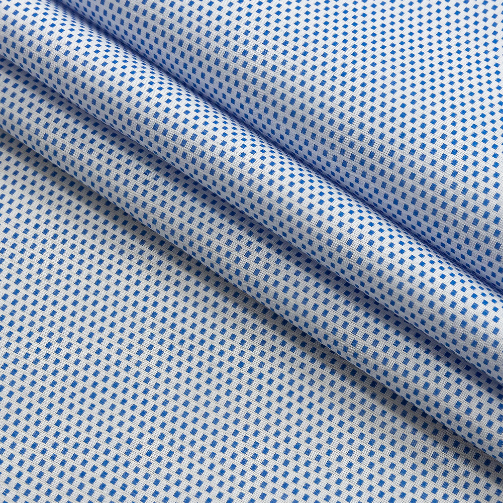 Premium Medium Blue Woven Squares Dobby Cotton Shirting Folded