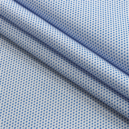 Premium Medium Blue Woven Squares Dobby Cotton Shirting Folded