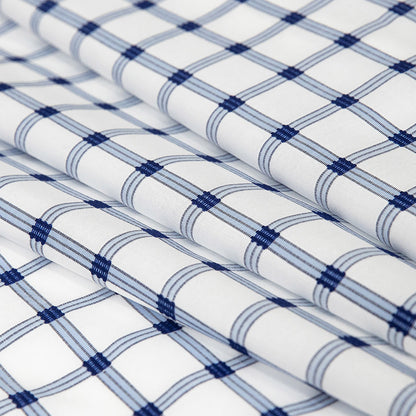 Premium Blue and White Checkered Dobby Cotton Shirting Folded