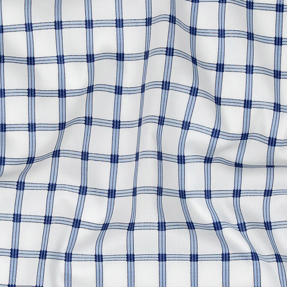 Premium Blue and White Checkered Dobby Cotton Shirting Detail