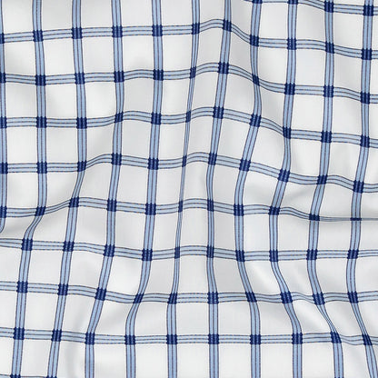 Premium Blue and White Checkered Dobby Cotton Shirting Detail