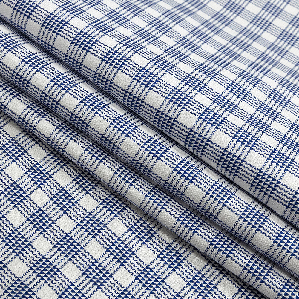 Premium Deep Ultramarine and White Patterned Checks Dobby Cotton Shirting Folded